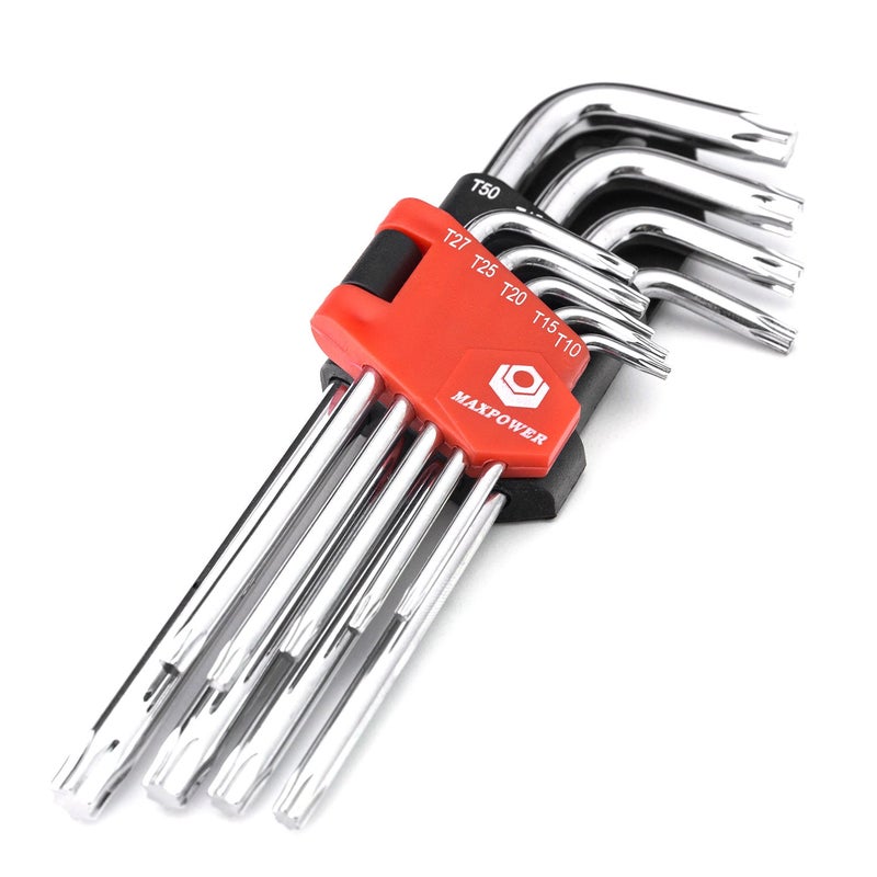 مجموعة مفاتيح توركس ماكس باور 9 قطع - أدوات احترافية طويلة الذراع بستة رؤوس نجمية T10، T15، T20، T25، T27، T30، T40، T45، T50 - Image 1